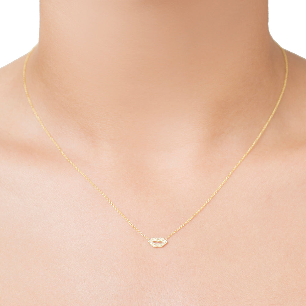 14K Gold Pavé Lips Necklace 16" Pendant Necklace