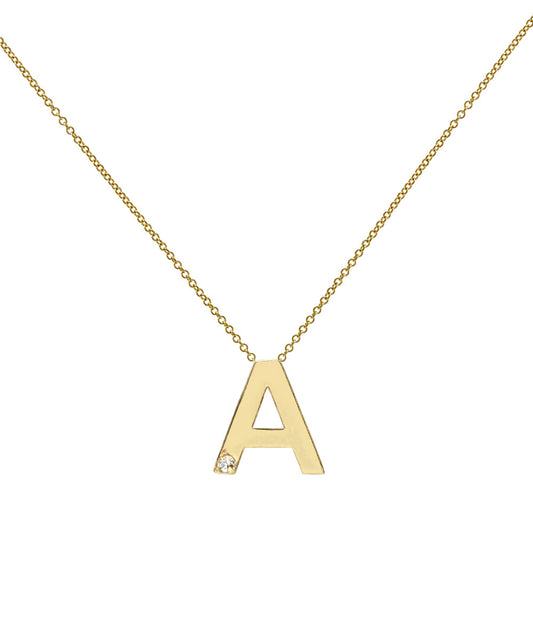 14KT Yellow Gold Initial Diamond Necklace 0.005 CT Pendant Necklace