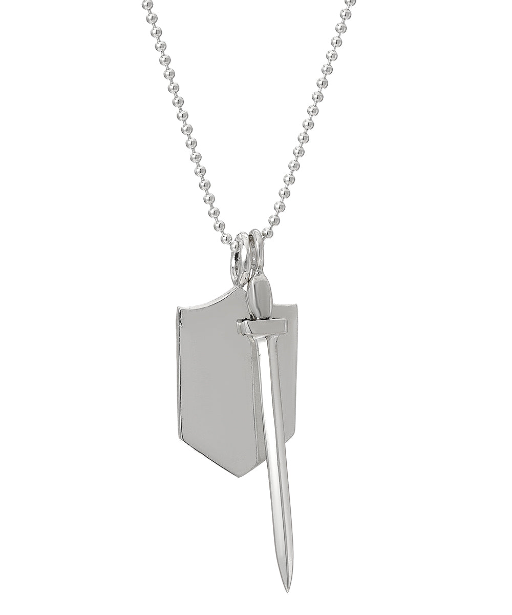 Sterling Silver Protector of Truth Sword and Shield Pendant Necklace