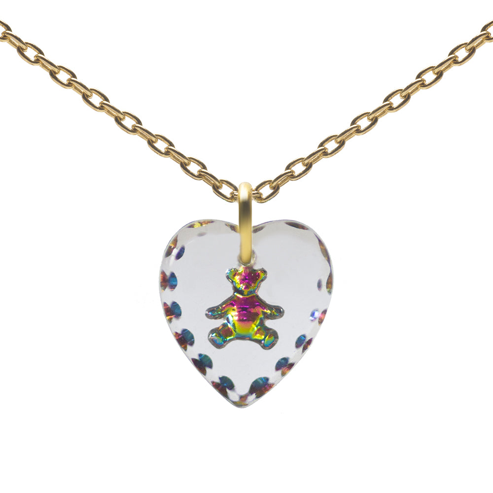 Glass Heart Pendant Necklace 18" Gold Plated Sterling Silver Cute Animal Charm - 0.55 x 0.51"