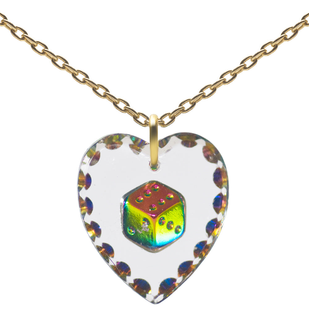 Glass Heart Pendant Necklace 18" – Gold Plated Sterling Silver - 0.80"