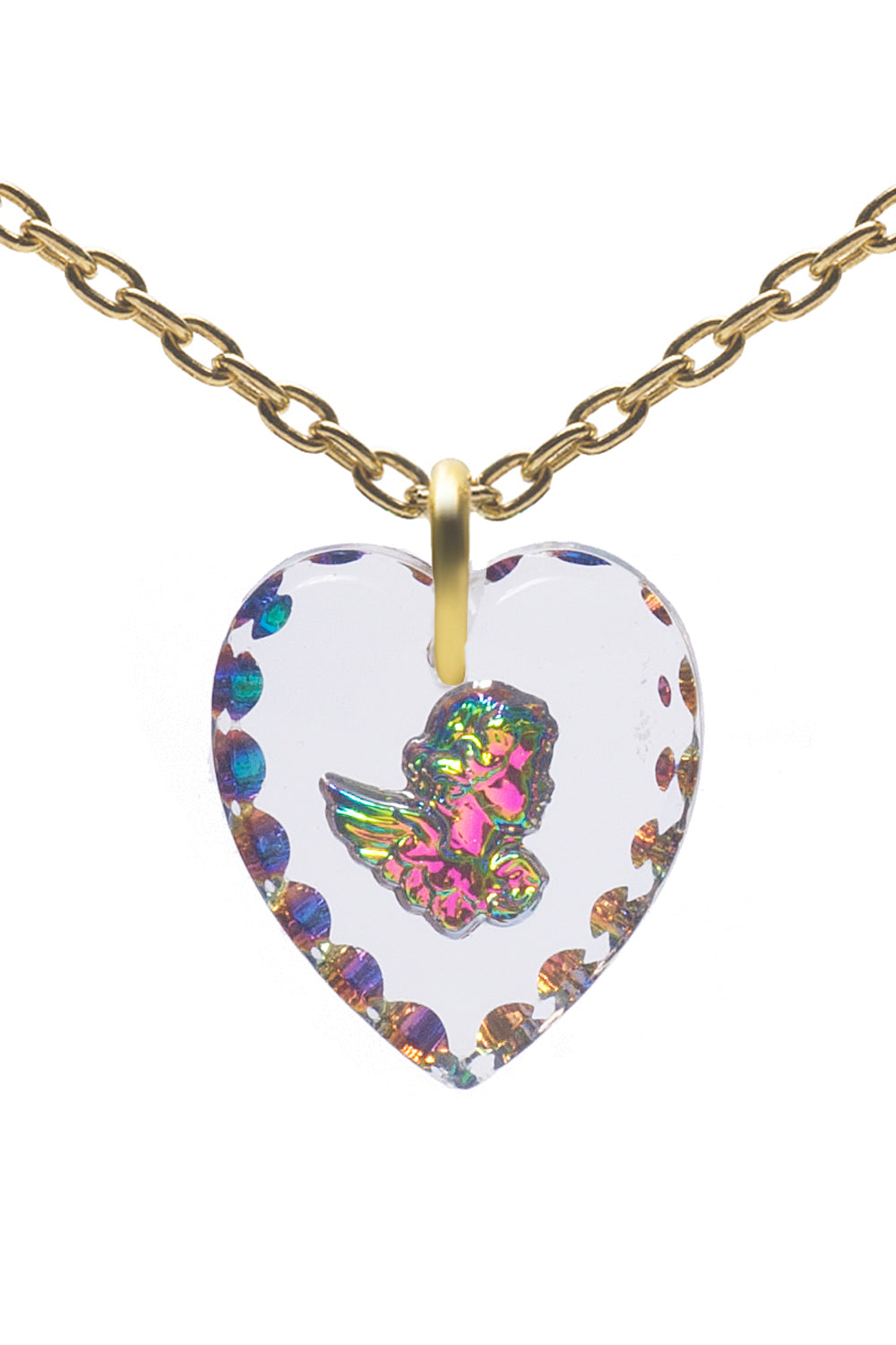 Glass Heart Pendant Necklace 18" – Gold Plated Sterling Silver - 0.80"