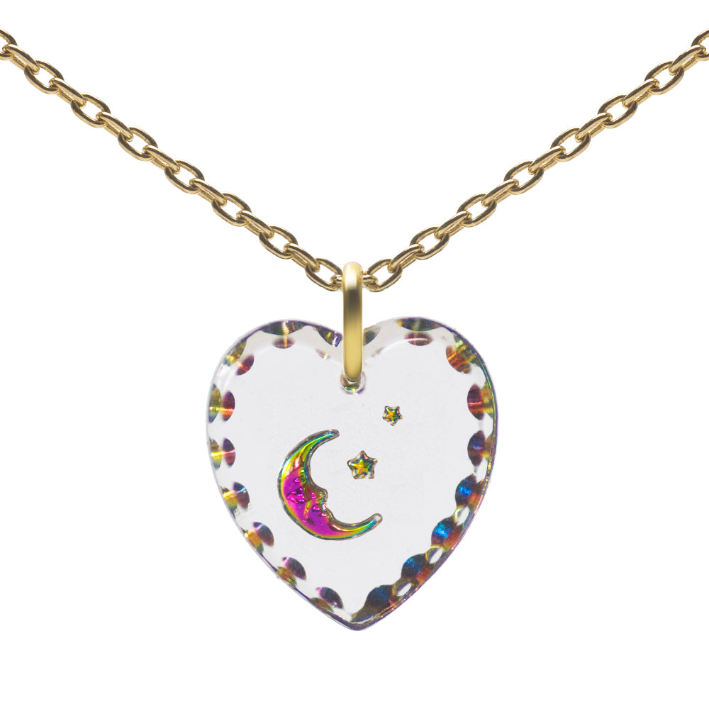Glass Heart Pendant Necklace 18" Gold Plated Sterling Silver Cute Animal Charm - 0.55 x 0.51"