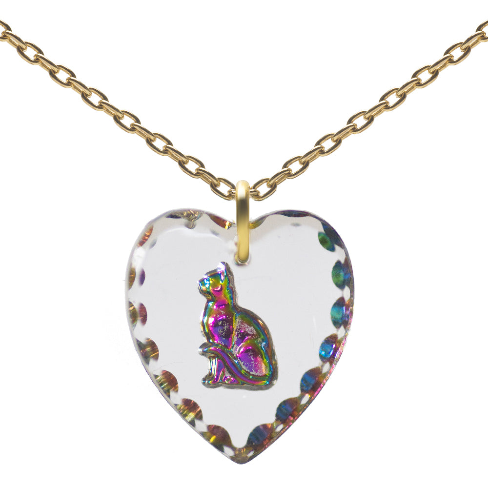 Glass Heart Pendant Necklace 18" Gold Plated Sterling Silver Cute Animal Charm - 0.55 x 0.51"
