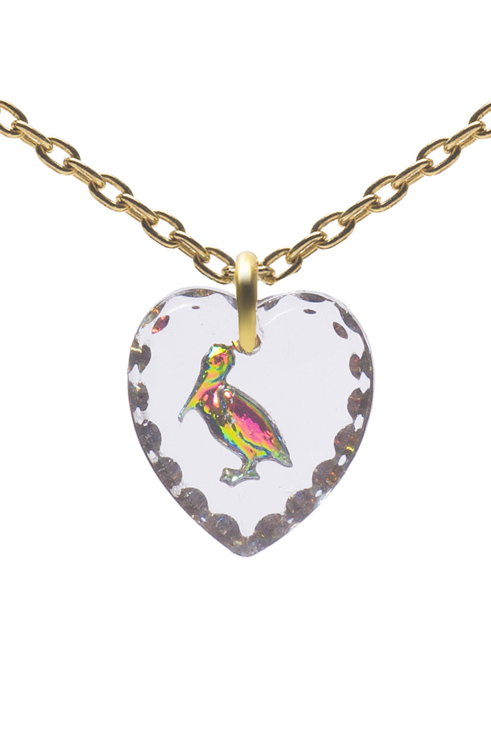 Sterling Silver Gold Plate Glass Heart Pendant 0.80"