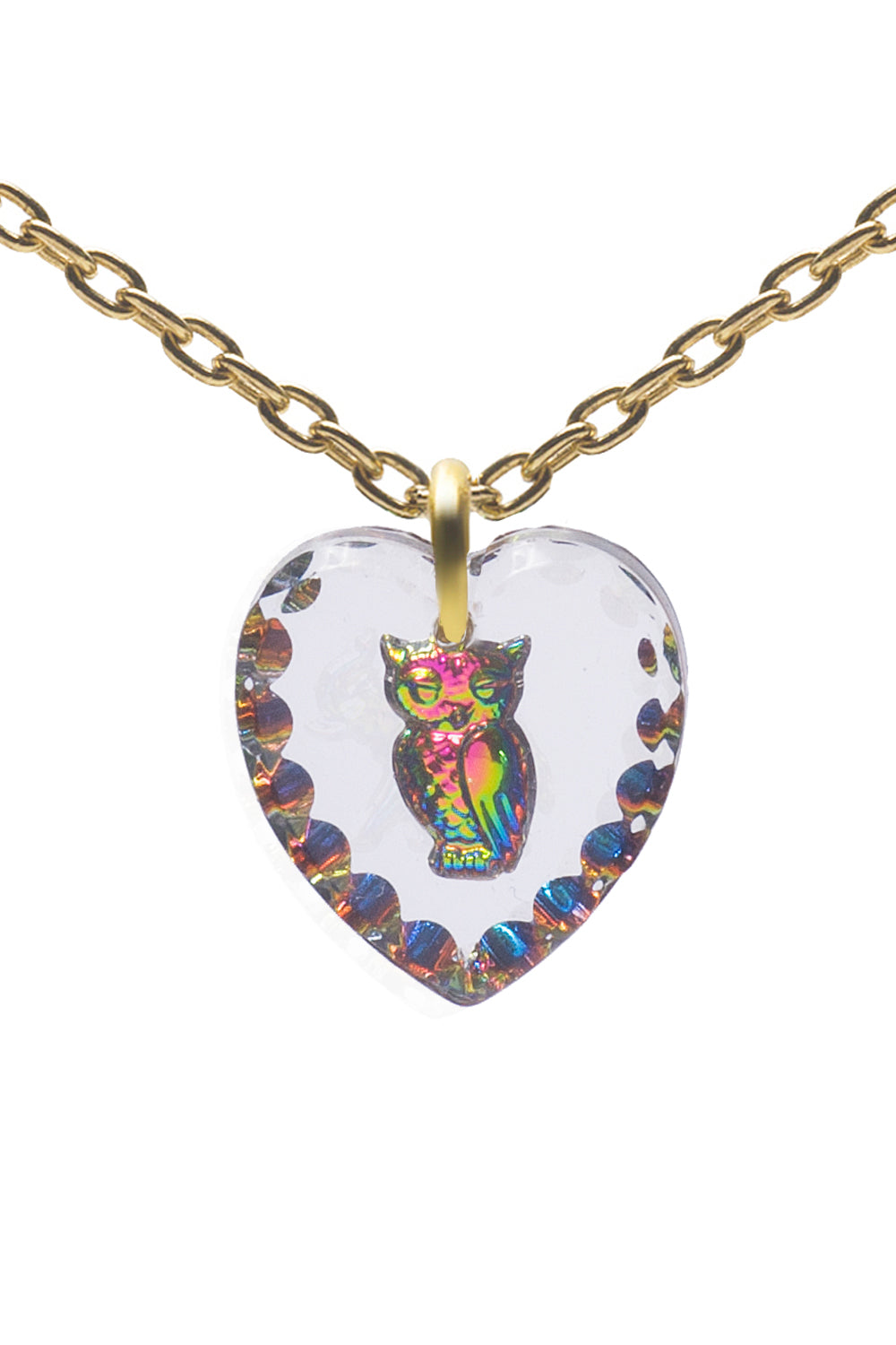 Glass Heart Pendant Necklace 18" – Gold Plated Sterling Silver - 0.80"
