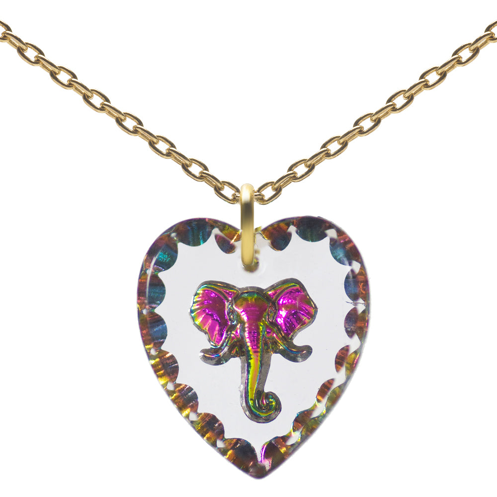 Glass Heart Pendant Necklace 18" Gold Plated Sterling Silver Cute Animal Charm - 0.55 x 0.51"