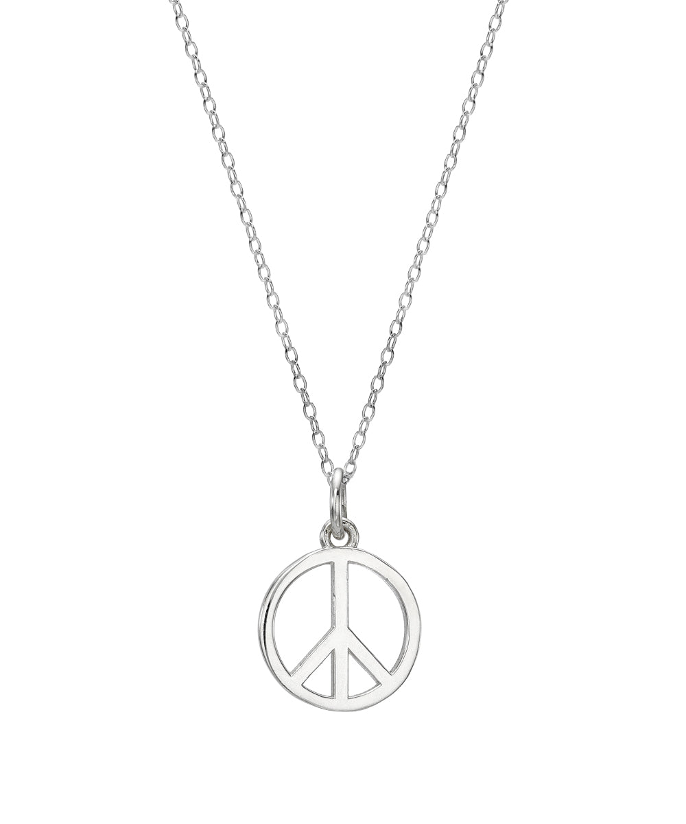 Sterling Silver Peace Sign Pendant Necklace, 18"
