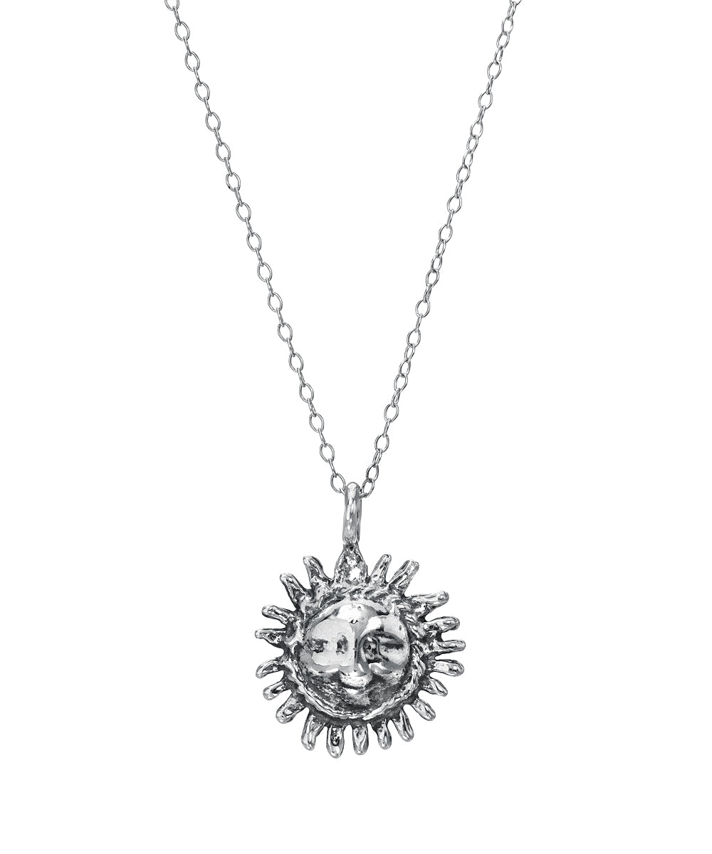Sterling Silver Smiling Sun Pendant Necklace