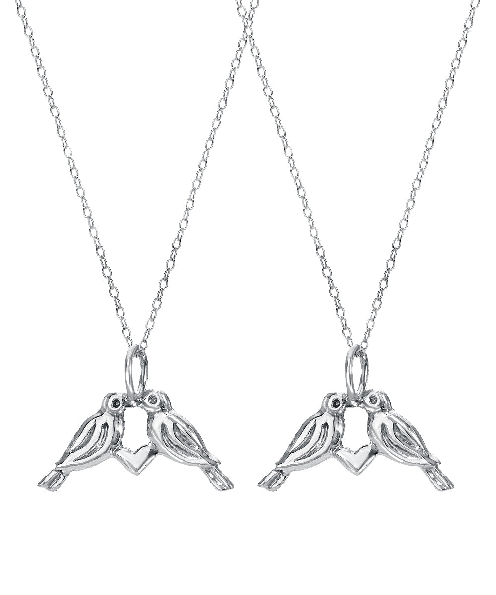 Sterling Silver Turtle Doves Love Pendant Necklace Set