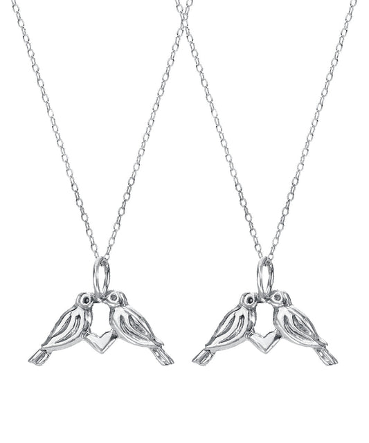 Sterling Silver Turtle Doves Love Pendant Necklace Set