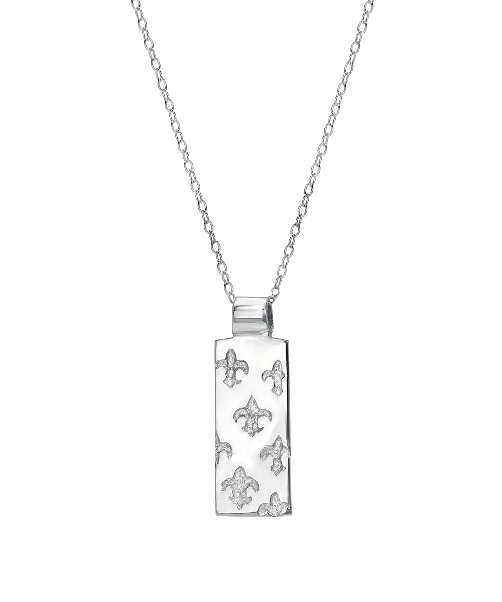 Sterling Silver Fleur De Lis Bar Pendant Necklace
