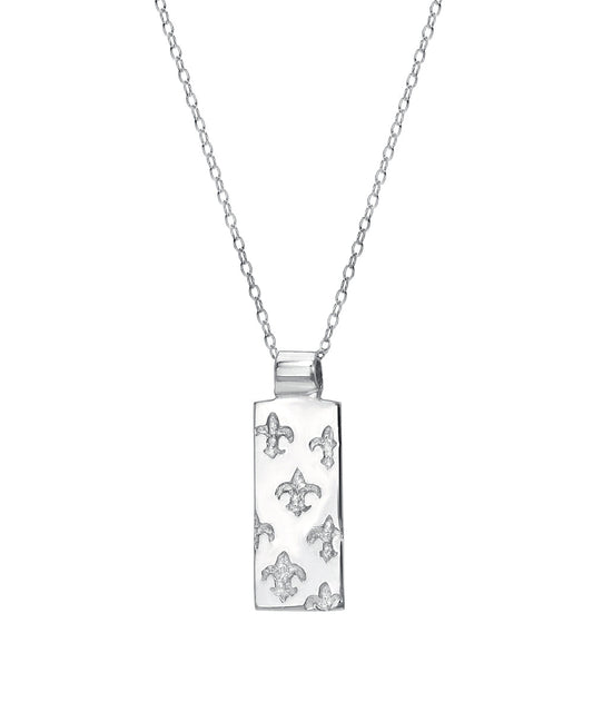 Sterling Silver Fleur De Lis Bar Pendant Necklace