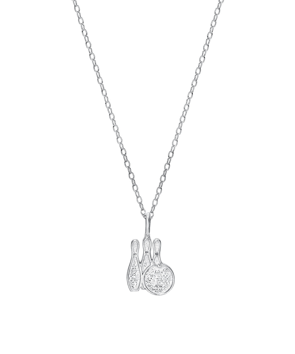 Sterling Silver Bowling Pin and Ball Pendant Necklace