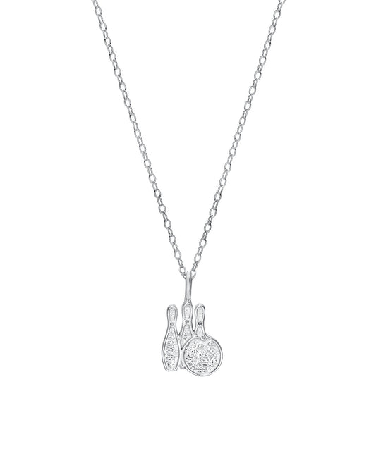 Sterling Silver Bowling Pin and Ball Pendant Necklace