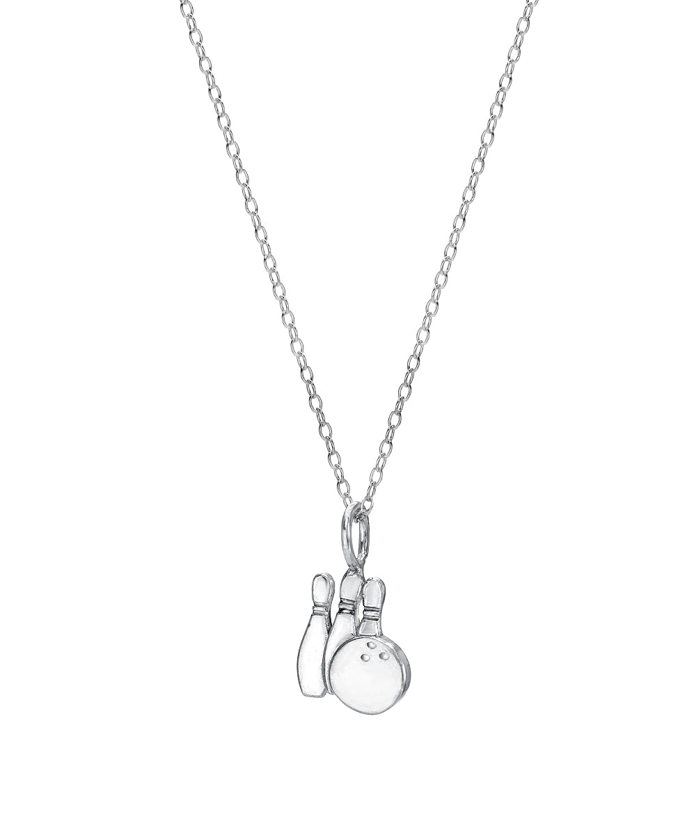 Sterling Silver Bowling Pin and Ball Pendant Necklace