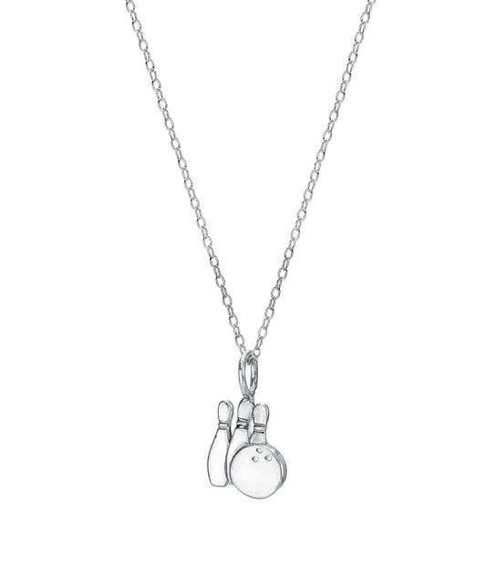 Sterling Silver Bowling Pin and Ball Pendant Necklace