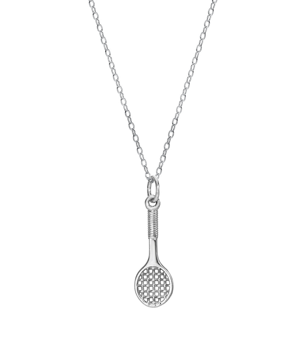 Sterling Silver Tennis Racket Pendant Necklace