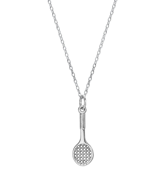 Sterling Silver Tennis Racket Pendant Necklace