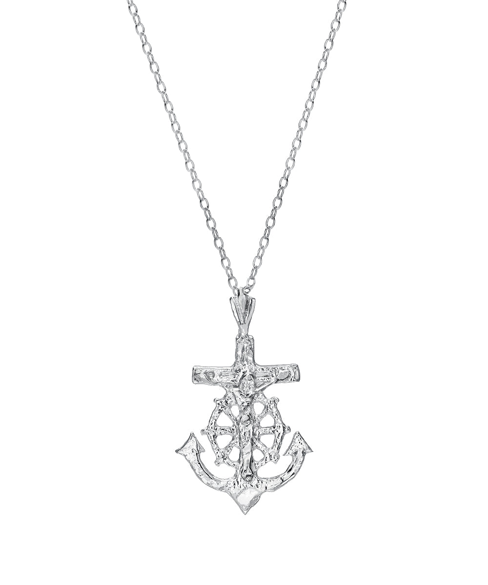 Sterling Silver Anchor and Crucifix Pendant Necklace