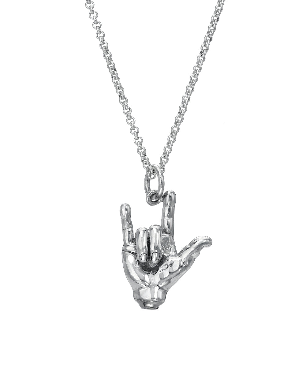 Sterling Silver Hang Loose Shaka Sign Pendant Necklace