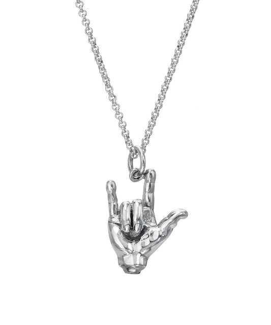 Sterling Silver Hang Loose Shaka Sign Pendant Necklace