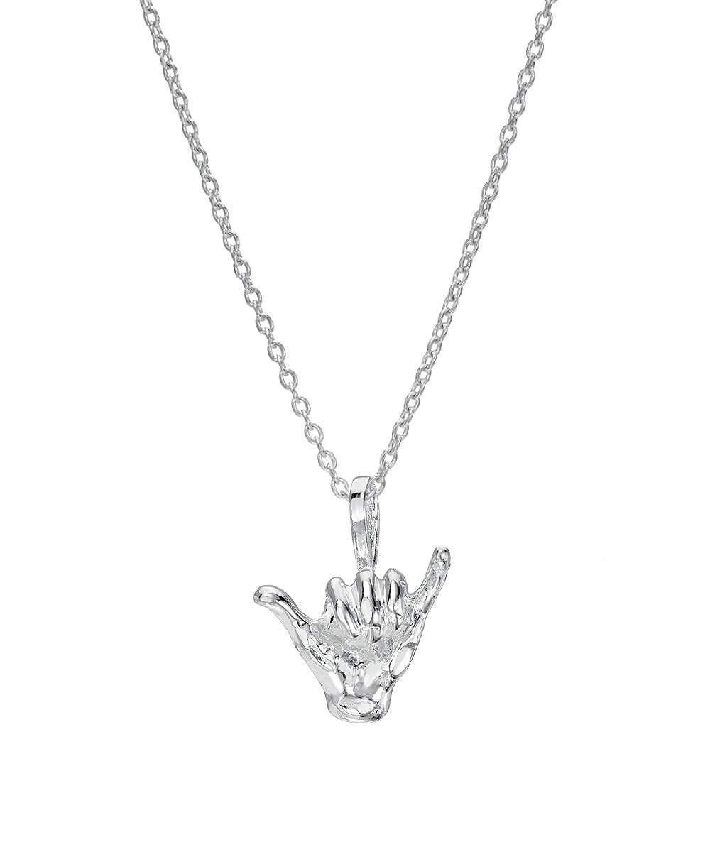 Sterling Silver Hang Loose Shaka Sign Pendant Necklace
