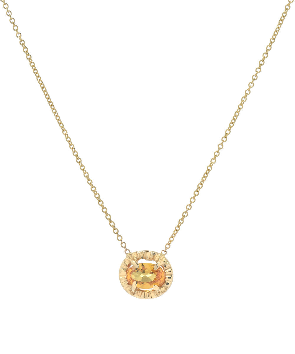 14KT Yellow Gold Orange Sapphire Aura Necklace, 18" Pendant Necklace