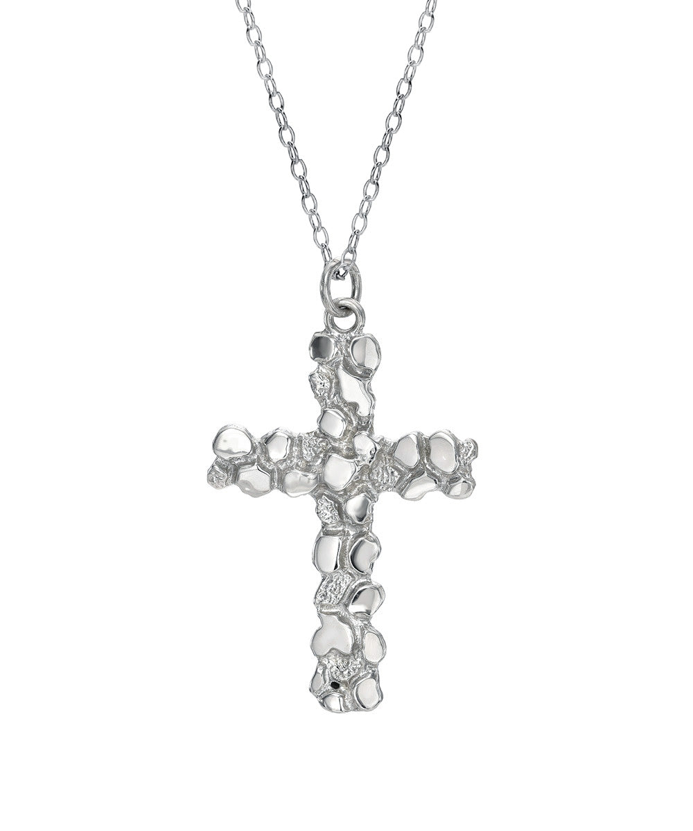 Sterling Silver Nugget Cross Pendant Necklace, 18"