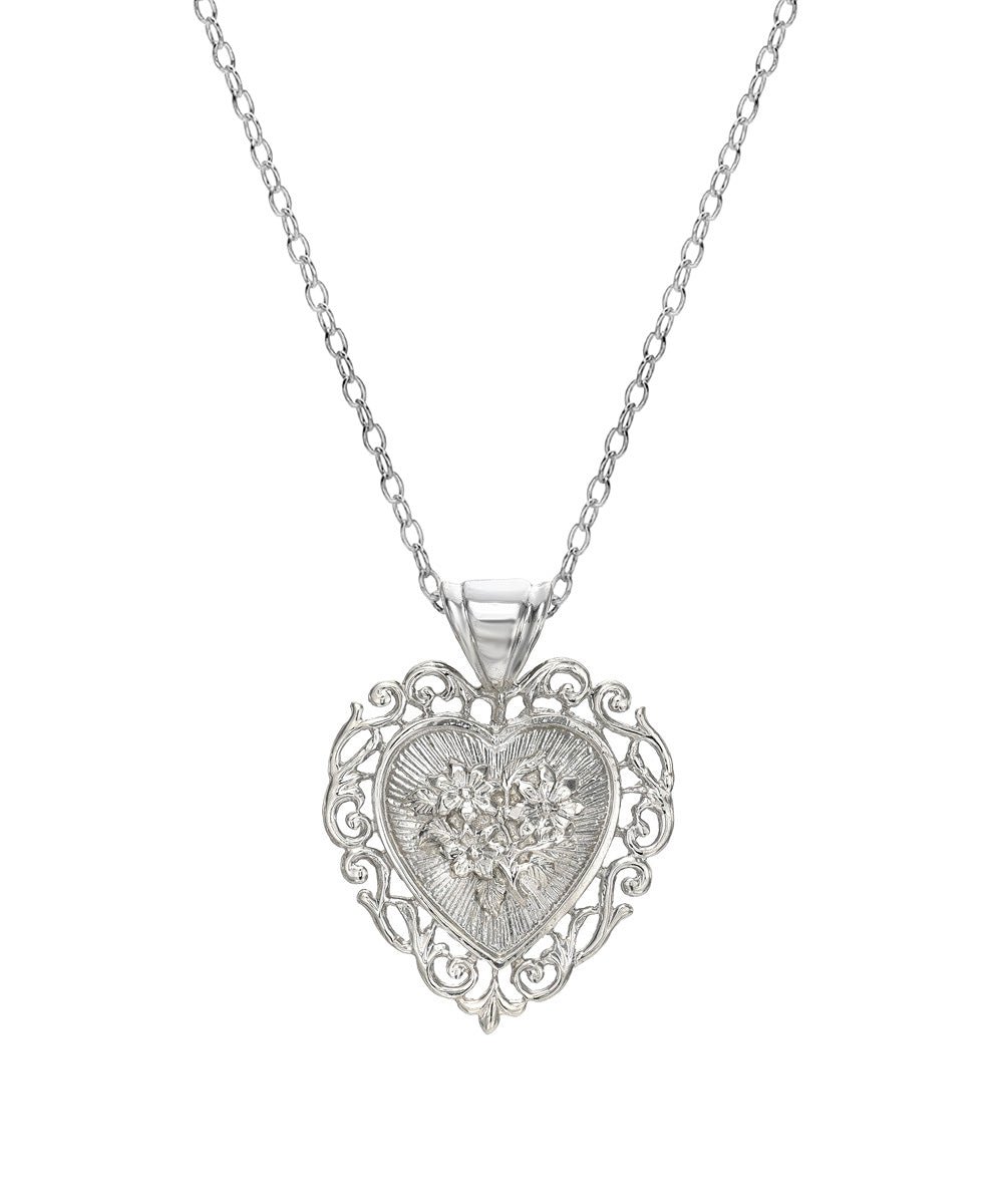 Sterling Silver Floral Heart Pendant Necklace, 18"