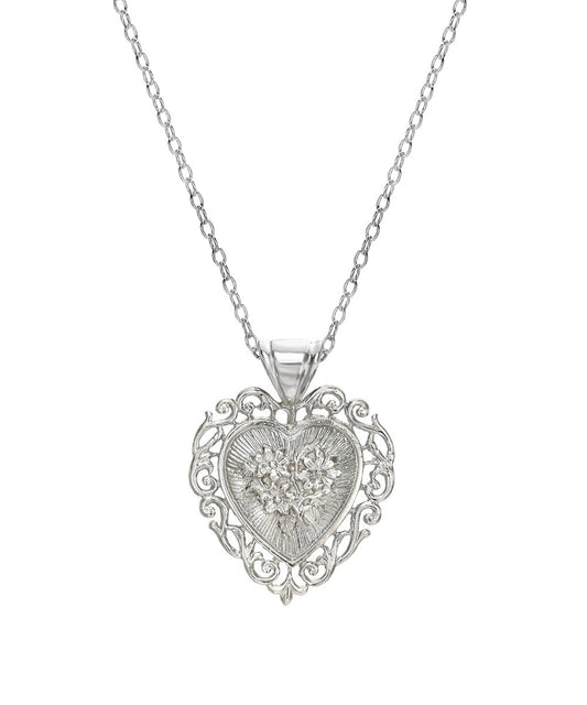 Sterling Silver Floral Heart Pendant Necklace, 18"