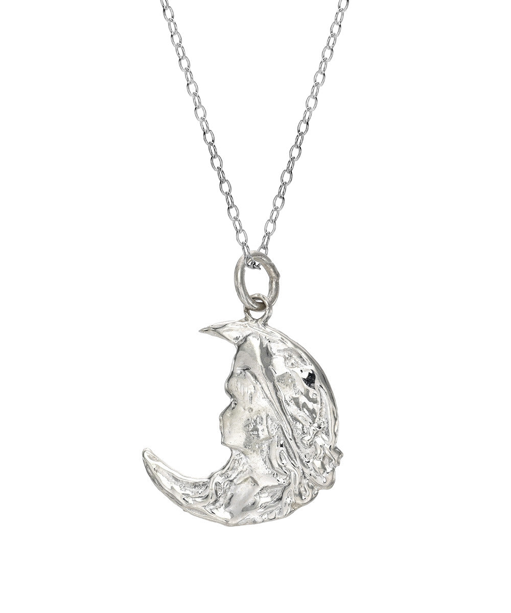 Sterling Silver Girl in Crescent Moon Pendant Necklace, 18"