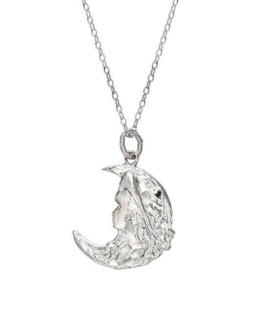 Sterling Silver Girl in Crescent Moon Pendant Necklace, 18"
