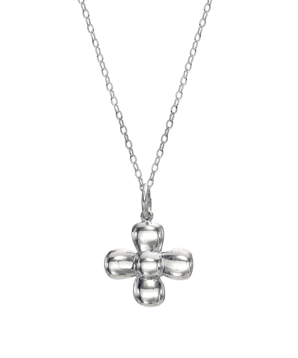 Sterling Silver Puff Flower Cross Pendant Necklace, 18"