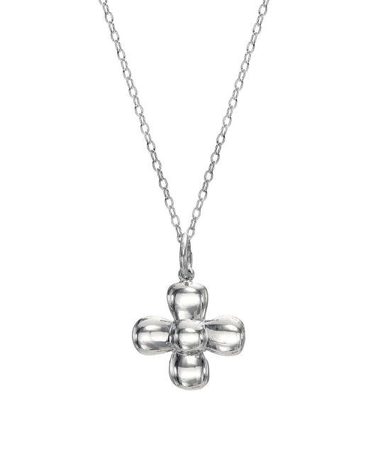 Sterling Silver Puff Flower Cross Pendant Necklace, 18"