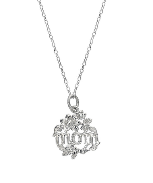 Sterling Silver MOM Mother's Day Pendant Necklace, 18"