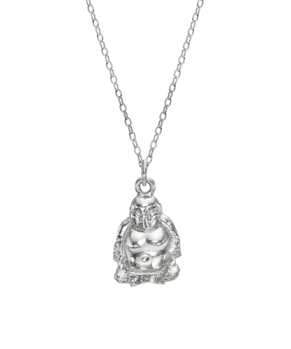 Sterling Silver Laughing Buddha Budai Pendant Necklace, 18"