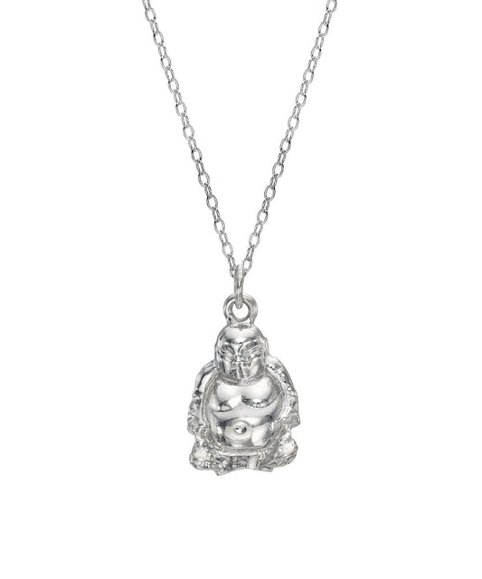 Sterling Silver Laughing Buddha Budai Pendant Necklace, 18"