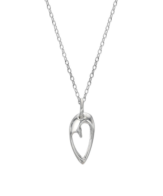 Sterling Silver Cut Out Heart Shape Teardrop Pendant Necklace, 18"