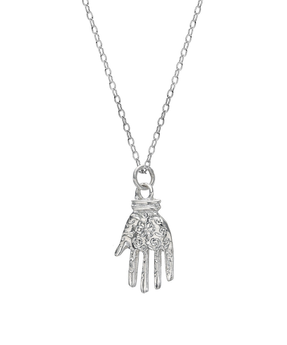 Sterling Silver Henna Hand Pendant Necklace, 18"