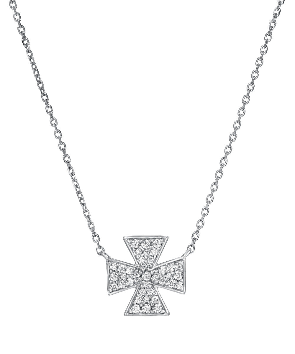 14KT Gold 0.18 ct. Pave Diamond Iron Cross Necklace, 18" Pendant Necklace