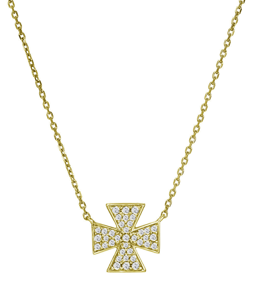 14KT Gold 0.18 ct. Pave Diamond Iron Cross Necklace, 18"