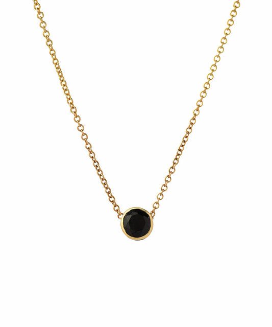 14KT Gold 0.25 ct 4 mm Round Black Diamond Bezel Necklace, 18" Pendant Necklace