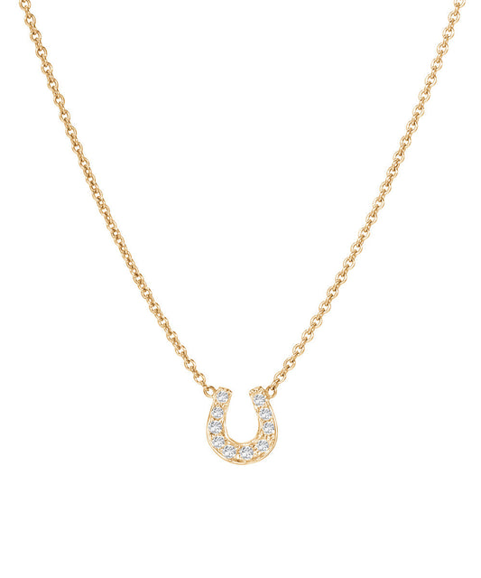 14KT Gold Pave Diamond Horseshoe Necklace, 18" Pendant Necklace