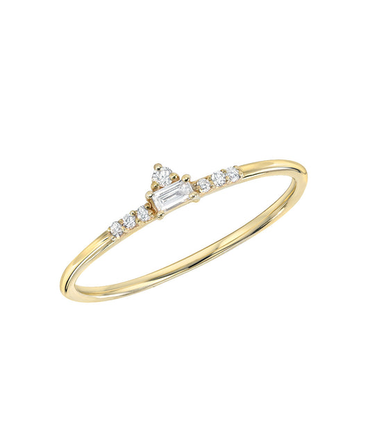 14KT Yellow Gold Doublet Baguette and Round Diamond Pave Ring, 0.09 CT.