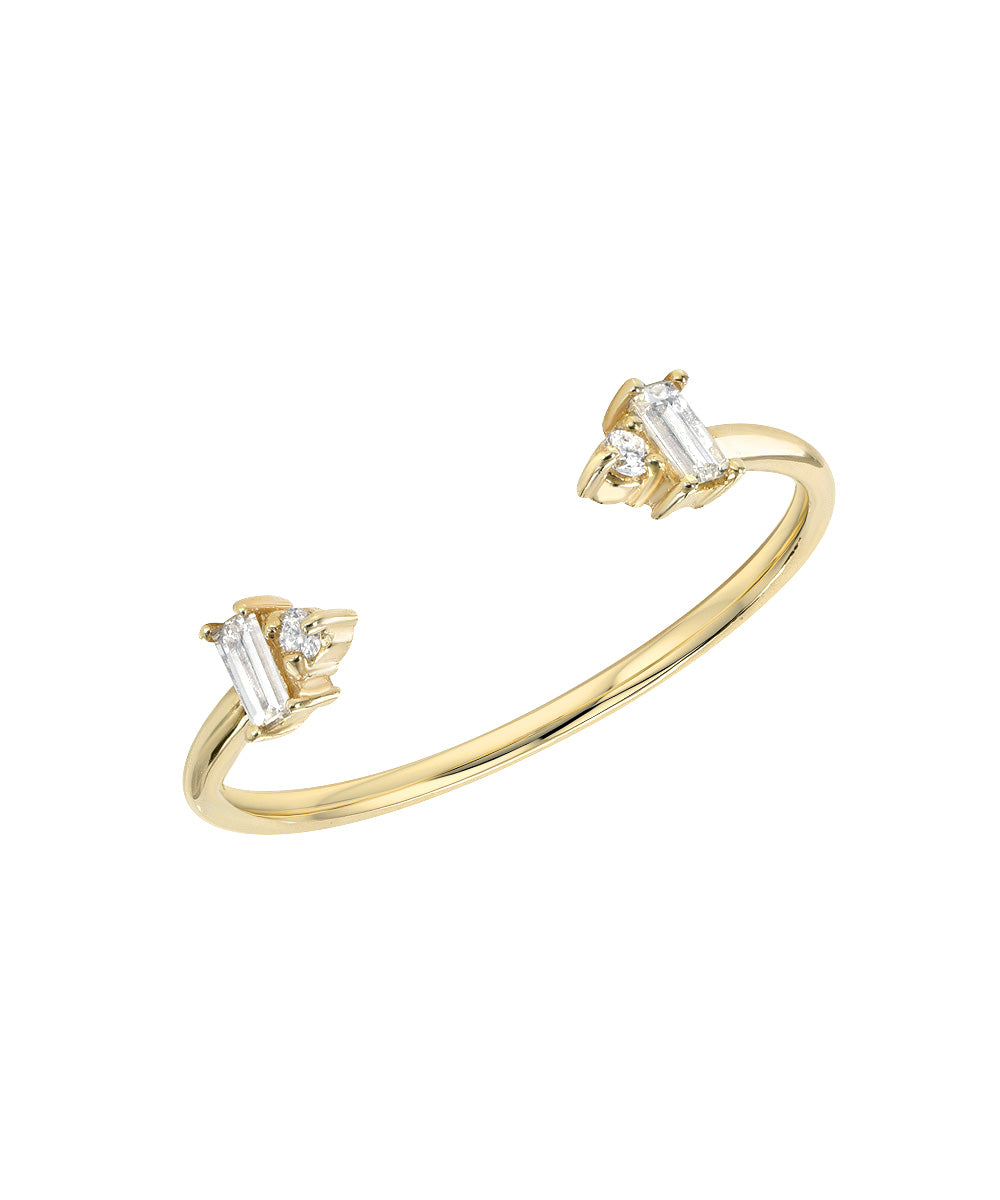 14KT Yellow Gold Double Doublet Baguette and Round Diamond Gap Ring 0.12 CT.