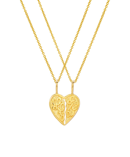 14 Karat Yellow Gold I Love You Double Heart Pendant Necklace, 18"