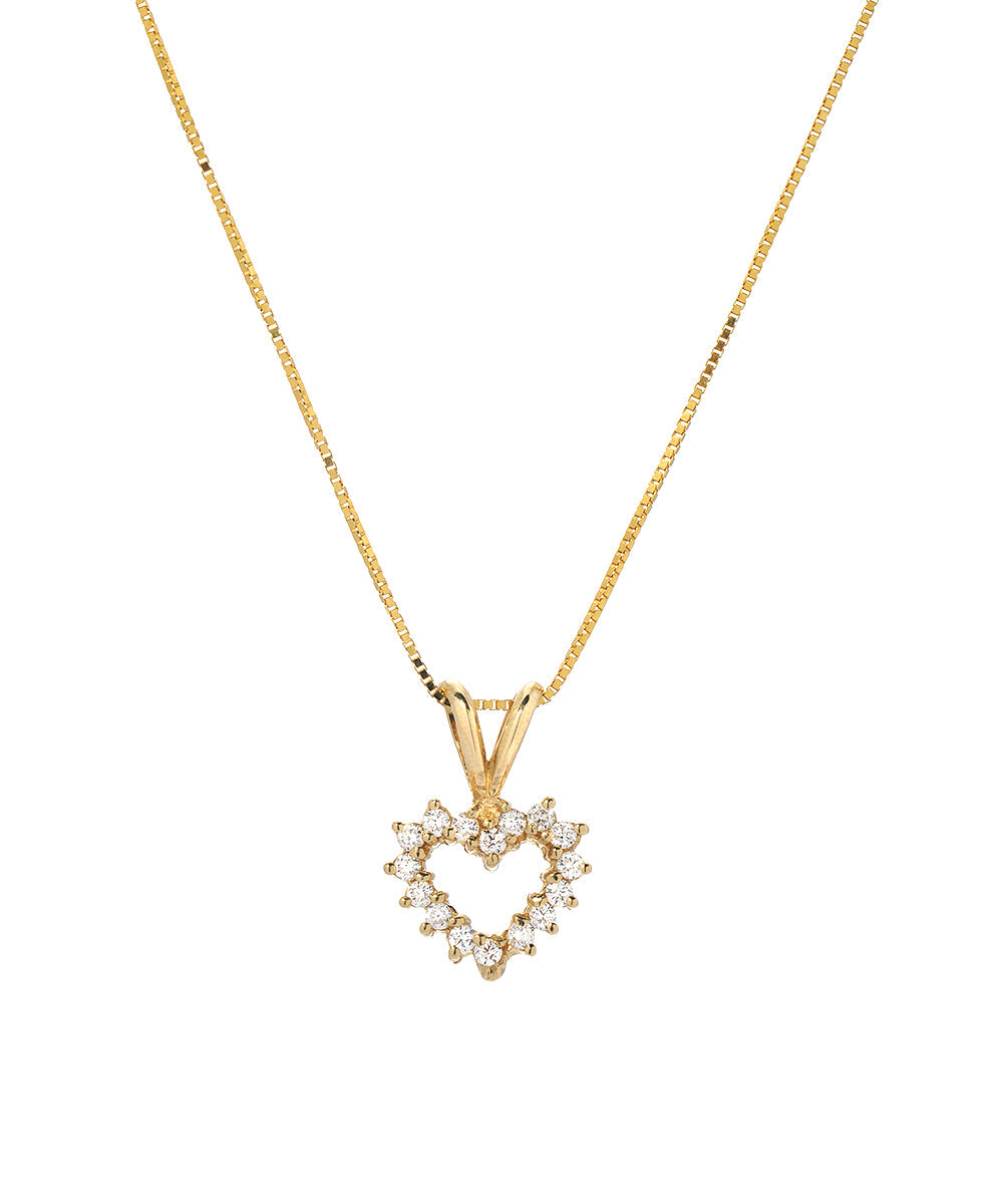 14 Karat Yellow Gold and Diamond Open Heart Pendant Necklace, 16"
