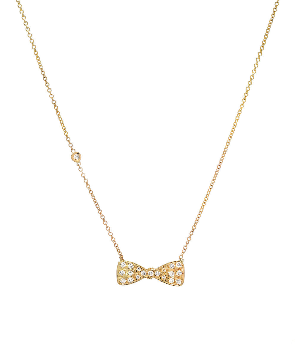 14KT Yellow Gold 0.11 ct SI 1 Clarity G to H Color Bowtie Diamond Necklace, 16" Pendant Necklace