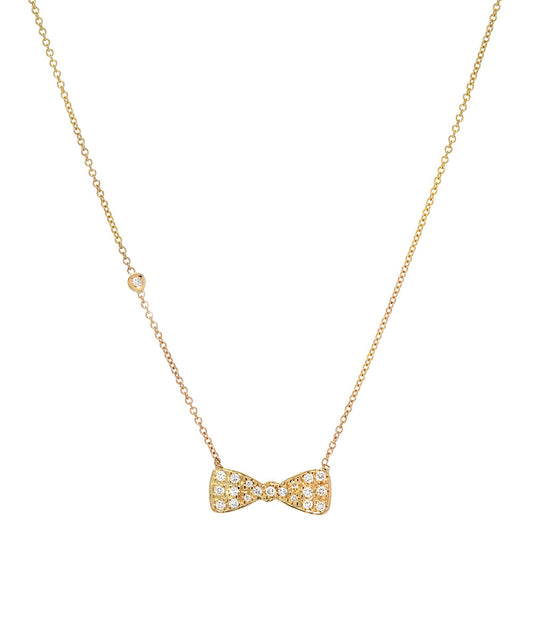14KT Yellow Gold 0.11 ct SI 1 Clarity G to H Color Bowtie Diamond Necklace, 16" Pendant Necklace